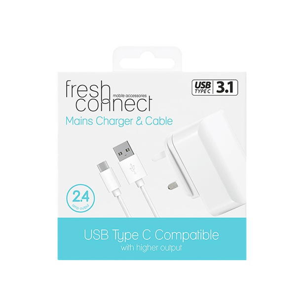 Fresh Connect Type C Mains 2.4 Amp - White