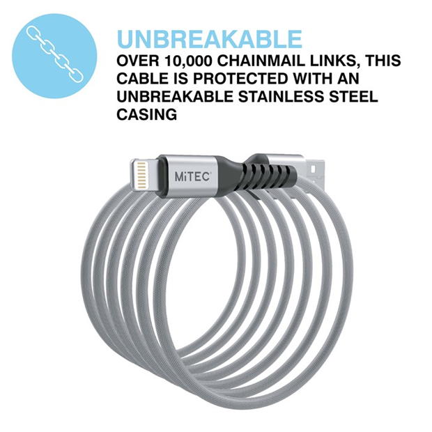Merchandise - MiTEC - MITEC 1M UNBREAKABLE MFI LIGHTNING CABLE SILVER