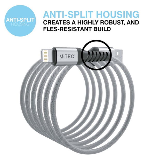 Merchandise - MiTEC - MITEC 1M UNBREAKABLE MFI LIGHTNING CABLE SILVER