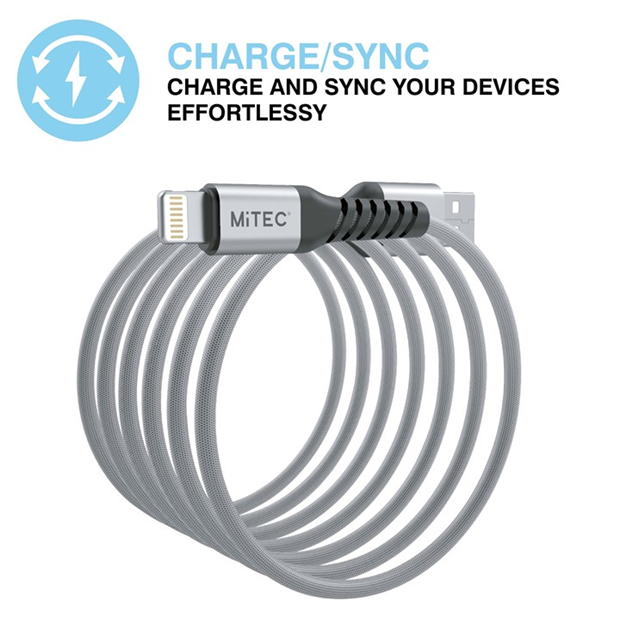 Merchandise - MiTEC - MITEC 1M UNBREAKABLE MFI LIGHTNING CABLE SILVER