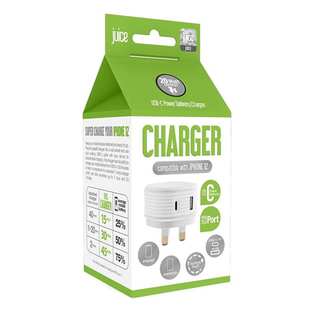 Electronics - JUICE - Juice 20W Dual Port USB A & C Mains - White